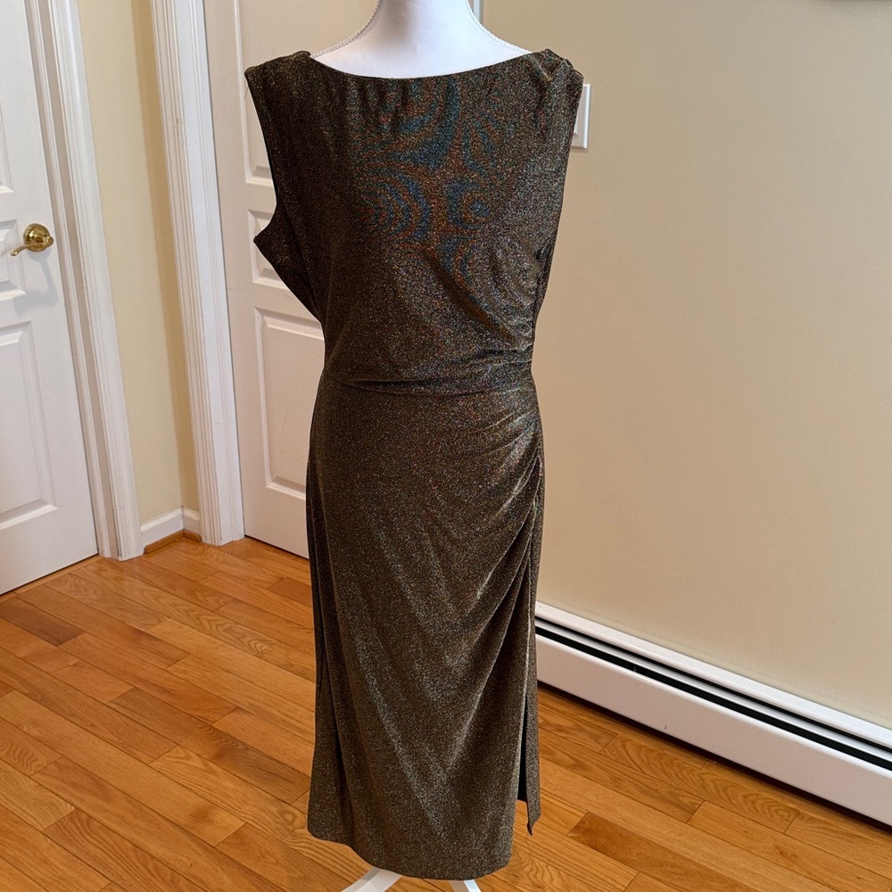Anne Klein Shimmering BlackGold  Maxi Dress NWT